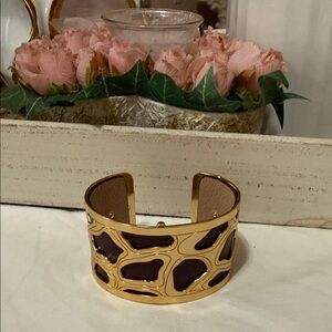Brighton Gold-Tone Cuff Bracelet with Brown Inlay